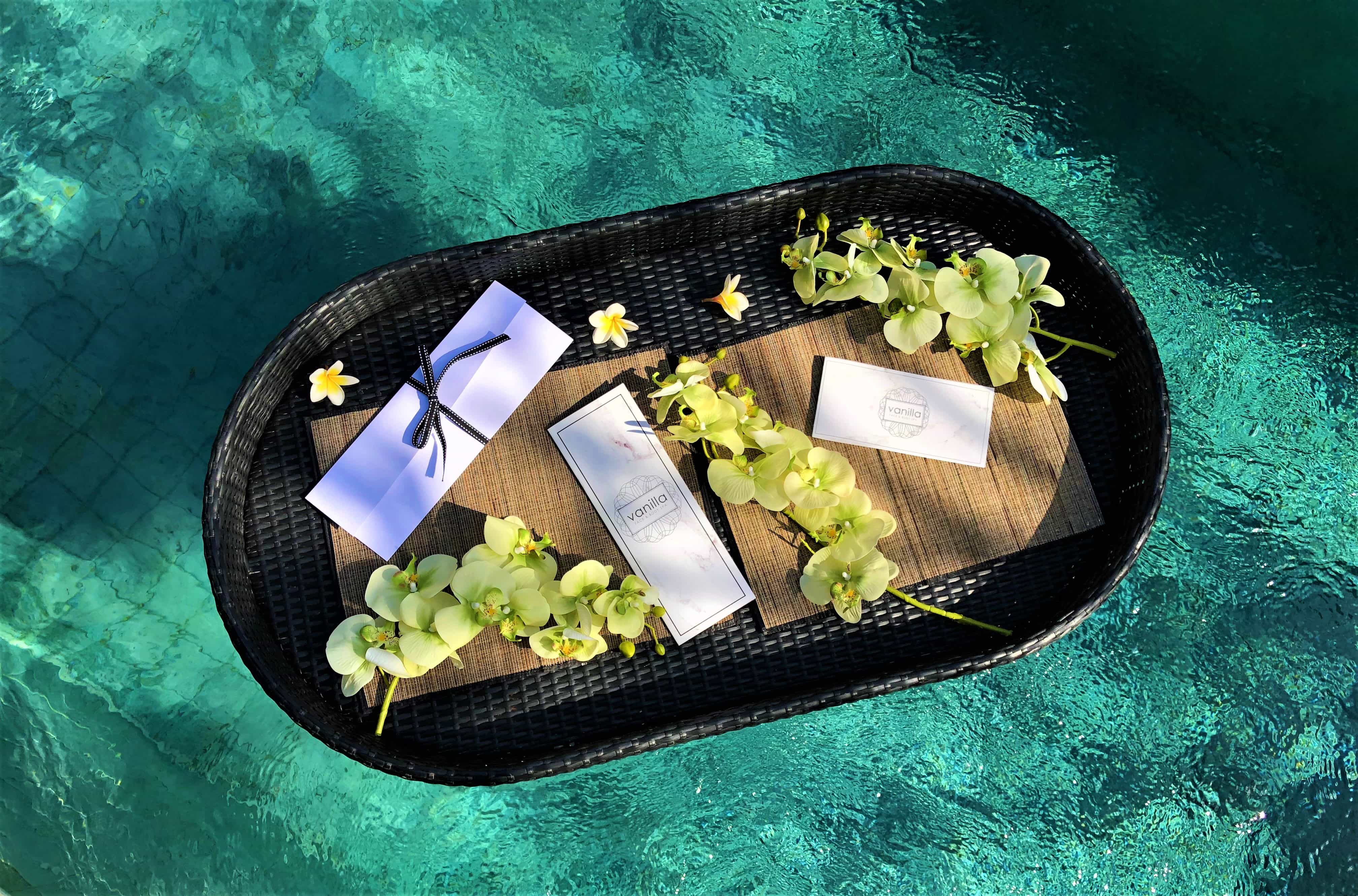 treatment menu floating on the water